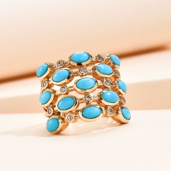 Amerikanischer, nat&uuml;rlicher Sleeping Beauty T&uuml;rkis und wei&szlig;er Zirkon-Ring, 925 Silber Gelbgold Vermeil  ca. 3,48 ct image number 2