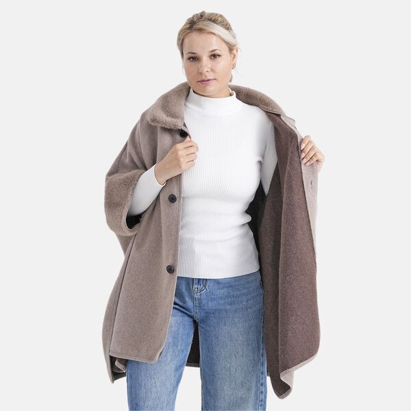 LA MAREY Signature Kunstfell-Poncho mit Pl&uuml;schkragen und Umschlag&auml;rmeln, Einheitsgr&ouml;&szlig;e, Braun image number 4