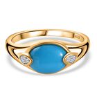 AA Sleeping Beauty Türkis, Weißer Zirkon Ring 925 Silber Gelbgold Vermeil (Größe 17.00) ca. 1,66 ct