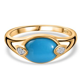 AA Sleeping Beauty T&uuml;rkis, Wei&szlig;er Zirkon Ring 925 Silber Gelbgold Vermeil (Gr&ouml;&szlig;e 17.00) ca. 1,66 ct