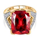 Lab Created Padparadscha-Saphir, Weißer Zirkon Ring, 925 Silber Gelbgold Vermeil, (Größe 17.00) ca. 15.86 ct