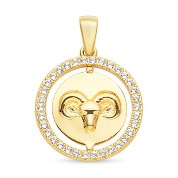 Wei&szlig;er Zirkon Widder-Anh&auml;nger, 925 Silber vergoldet ca. 0.63 ct