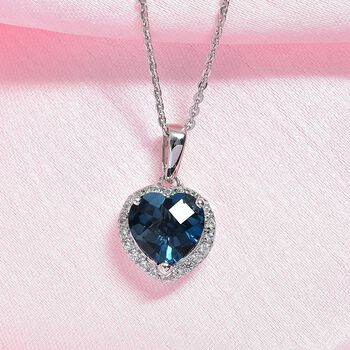 AA London Blau Topas, Wei&szlig;er Zirkon Schmuckset ca. 50 cm 925 Silber rhodiniert ca. 2.32 ct