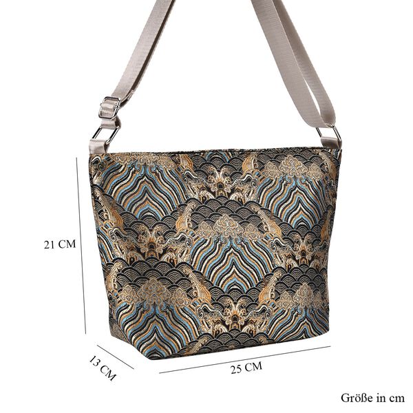 Jacquard-Tasche aus Poly-Satin mit Futter und Rei&szlig;verschluss, Innentasche, gold image number 7