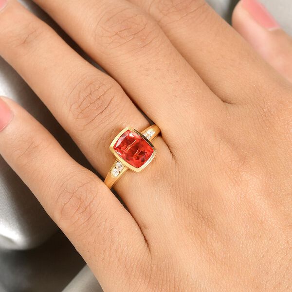 Padparadscha Triplett Quarz und wei&szlig;er Zirkon-Ring, 925 Silber vergoldet (Gr&ouml;&szlig;e 17.00) ca. 2,62 ct image number 3