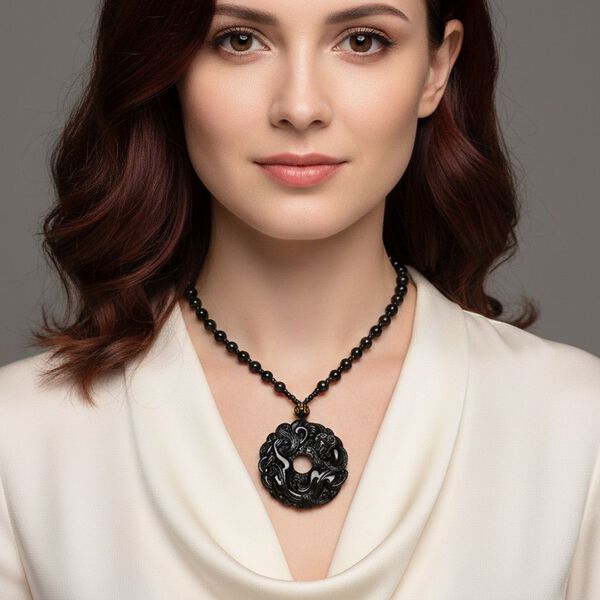 Schwarzer Glasachat Halskette 63 cm ca. 200.00 ct image number 2