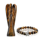 2er Set - Schutzengel aus Tigerauge und handgefertigtes Energie-Armband, Handgefertig