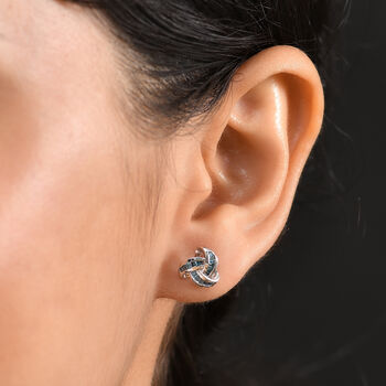 Liebesknoten blaue Diamant-Ohrstecker, 925 Silber platiniert - 0,25 ct.