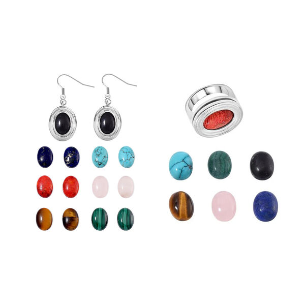 Ohrringe und Ring mit austauschbaren Multi-Edelsteinen image number 0