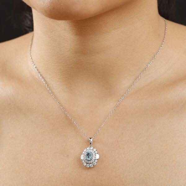 RHAPSODY zertifiziert und gepr&uuml;ft AAAA Paraiba Turmalin und VS-EF Diamant Anh&auml;nger mit 45cm Kette in 950 Platin - 2,27 ct. image number 2