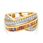 Mehrfarbiger Saphir, Weißer Zirkon Ring, 925 Silber Gelbgold Vermeil (Größe 18.00) ca. 2.12 ct