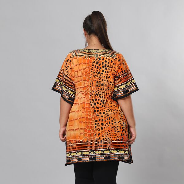 V-Ausschnitt bedruckter Kaftan, Einheitsgr&ouml;&szlig;e Orange image number 3