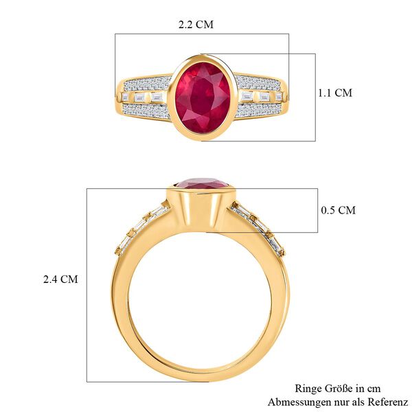 Afrikanischer Rubin und wei&szlig;er Zirkon Ring, 925 Silber vergoldet, ca. 3.18 ct image number 6