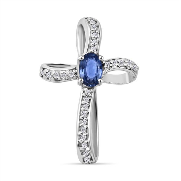 D'Joy Ceylon-Saphir, Wei&szlig;er Zirkon Anh&auml;nger 925 Silber rhodiniert ca. 0.77 ct image number 0