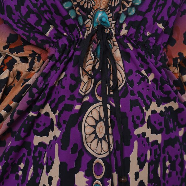 V-Ausschnitt bedruckter Kaftan, Einheitsgr&ouml;&szlig;e Lila image number 6