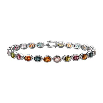 Nat&uuml;rliches mehrfarbig - Turmalin Armband, ca. 19 cm, 925 Silber platiniert ca. 4.27 ct