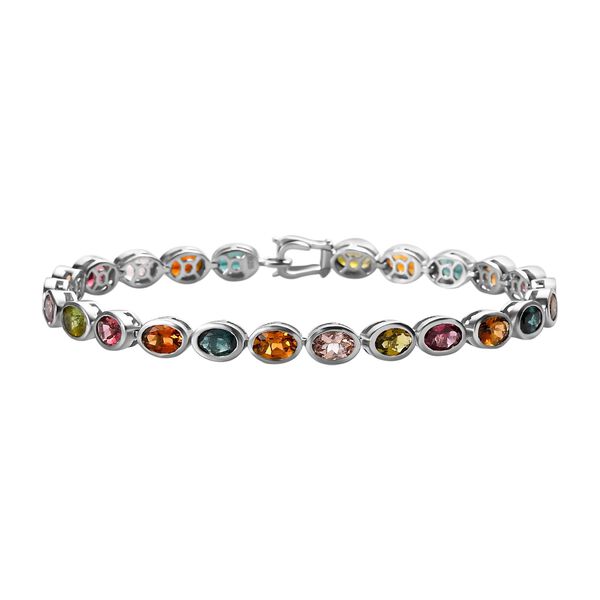Nat&uuml;rliches mehrfarbig - Turmalin Armband, ca. 19 cm, 925 Silber platiniert ca. 4.27 ct