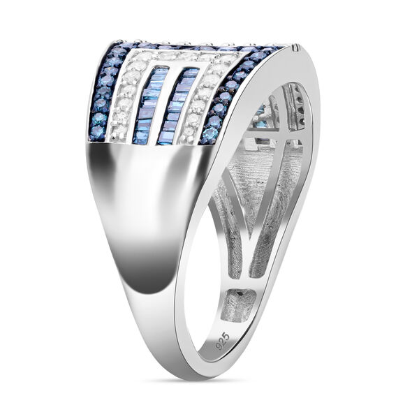 Designer-Stil Mäandermuster Weißer Diamant, Blauer Diamant Ring 925 Silber platiniert (Größe 18.00) ca. 1.00 ct image number 3