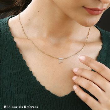 Wei&szlig;e Muschelkernperle und Zirkonia-Halskette 45cm - 0,11 ct.