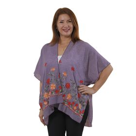 TAMSY- bestickter Kimono mit Blumenmuster, One Size, Lila