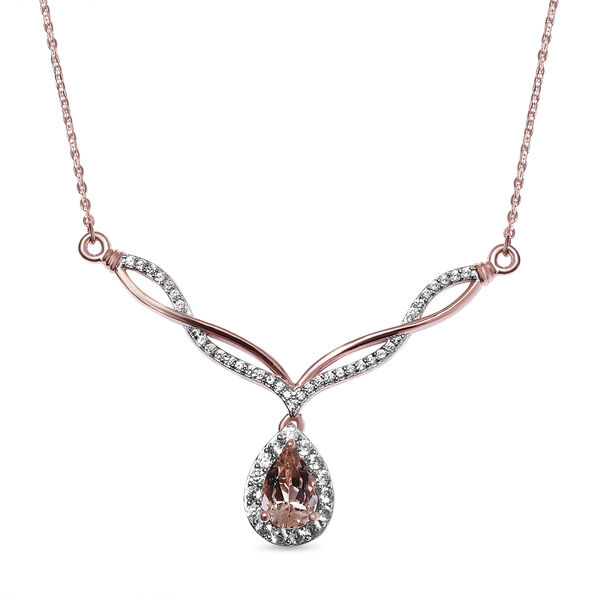 Morganit und wei&szlig;e Zirkon-Halskette, ca. 45 cm, 925 Silber Ros&eacute;gold Vermeil ca. 2.03 ct