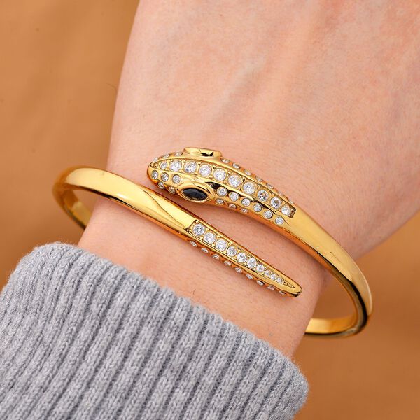 Schlangen Armreif, Weißer Zirkonia, ca. 19 cm Reiner Edelstahl, vergoldet image number 2