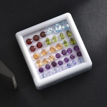 Mehrfarbige Edelstein-Sammlung, facettiert, verschiedene Schliffe und Formen