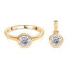 2er Set - Moissanit Ring und Anhänger, 925 Silber vergoldet (Größe 20.00) ca. 1.50 ct