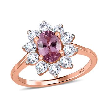 AA Lila Spinell, wei&szlig;er Zirkon Ring, 925 Silber Ros&eacute;gold Vermeil (Gr&ouml;&szlig;e 18.00) ca. 0.99 ct