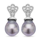 Tahiti Perle ( 9-10 mm) und weiße Zirkon-Ohrringe, 925 Silber rhodiniert ca. 0.13 ct image number 0