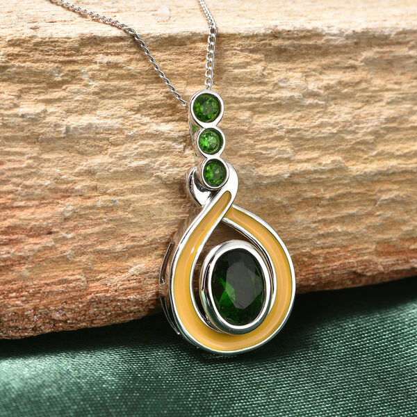 Nat&uuml;rlicher Chromdiopsid Anh&auml;nger mit Kette 45 cm. 925 Silber rhodiniert ca. 0,74 ct image number 2