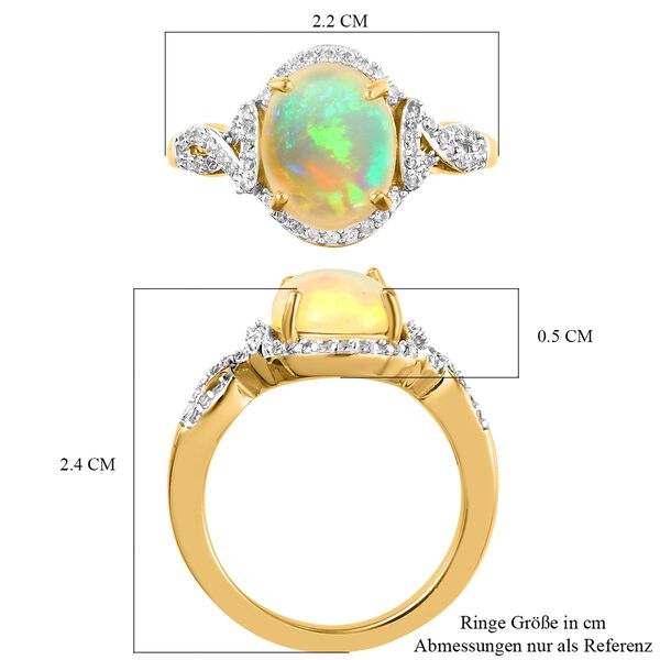Nat&uuml;rlicher &Auml;thiopischer Opal und Zirkon Halo Ring 925 Silber Gelbgold Vermeil image number 8