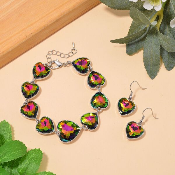 2er Set - Mysticher Regenbogen Kristall Armband und Ohrringe, Silberfarben image number 2