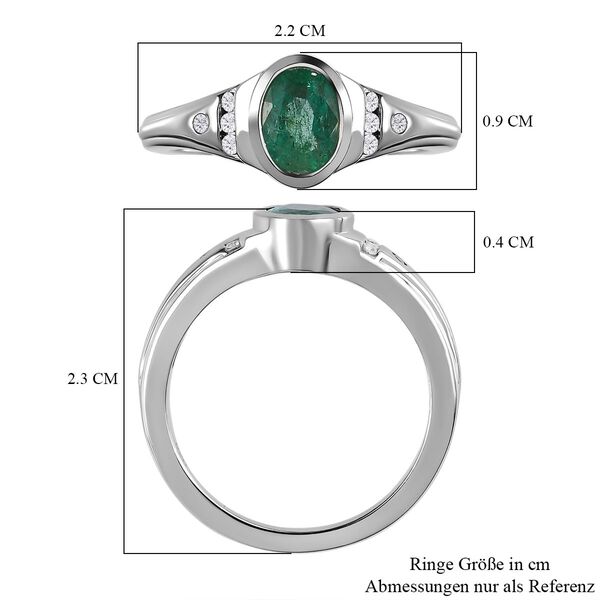 Kagem Sambischer Smaragd, Weißer Zirkon Ring 925 Silber platiniert (Größe 17.00) ca. 0.82 ct image number 7