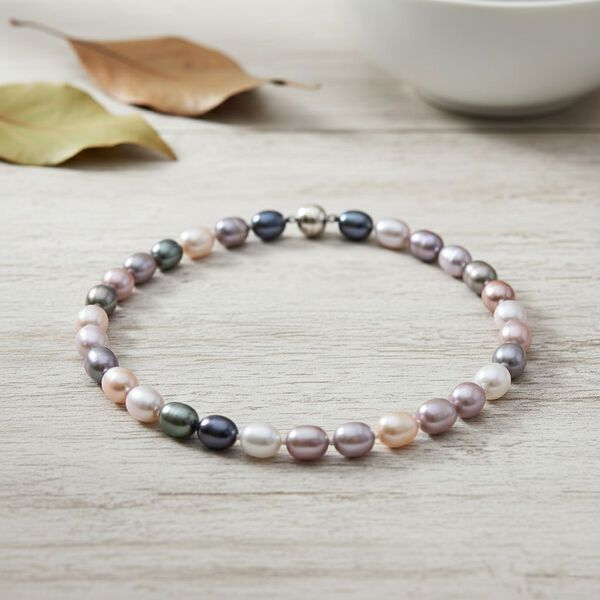 Mehrfarbige Oval Muschelkernperle 50cm Halskette und flexibles Armband image number 3