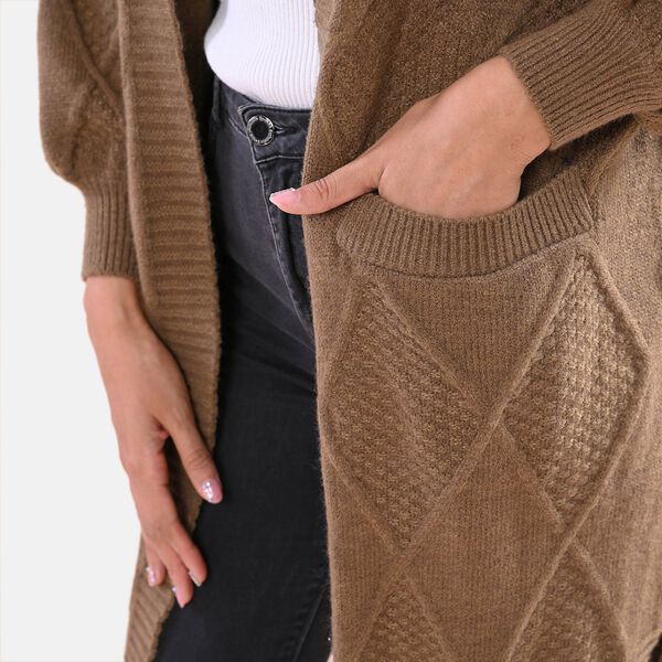 LA MAREY lange Strickjacke, Karomuster, Grau und Schwarz image number 8