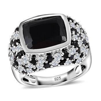 Schwarzer Spinell und Zirkon-Ring - 10,89 ct.