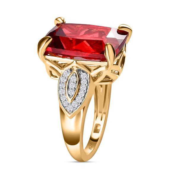 Lab Grown Padparadscha-Saphir, Wei&szlig;er Zirkon Ring, 925 Silber Gelbgold Vermeil (Gr&ouml;&szlig;e 18.00) ca. 15.37 ct image number 5