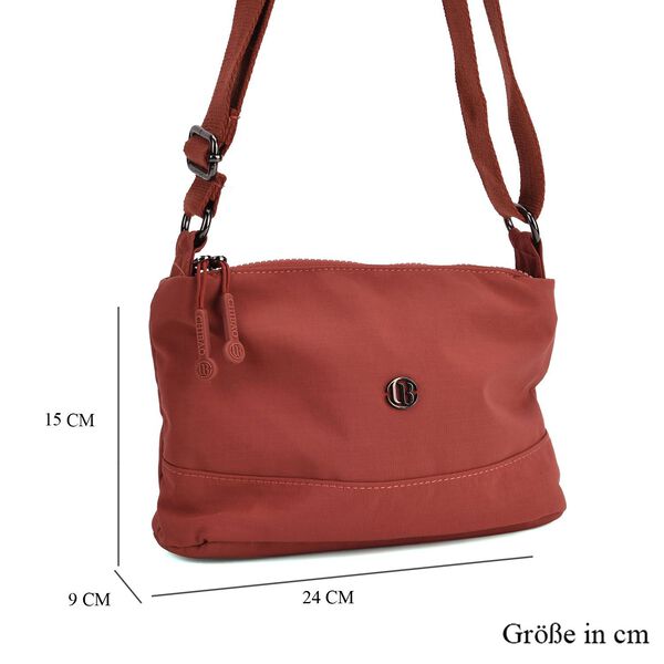 Nylon Crossbody Tasche mit Reißverschlussfächern, verstellbarem Schulterriemen, Rot image number 7