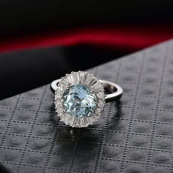 LUXURIANT AAA Aquamarin und SI-GH Labor Diamant Ring in 417 Wei&szlig;gold - 1,16 ct.