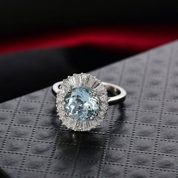 LUXURIANT AAA Aquamarin und SI-GH Labor Diamant Ring in 417 Wei&szlig;gold - 1,16 ct. image number 1
