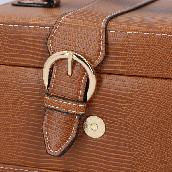 3-lagiger Schmuckkasten mit Schlangenhautmuster und Griff, Größe 22x16x14 cm, Braun image number 3