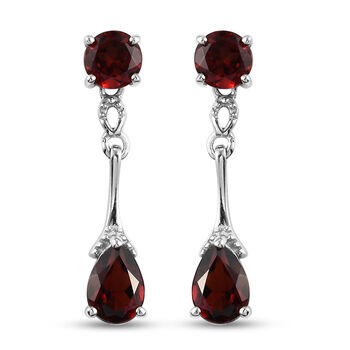 Roter Granat Tropfen Ohrringe 925 Silber platiniert ca. 2,99 ct