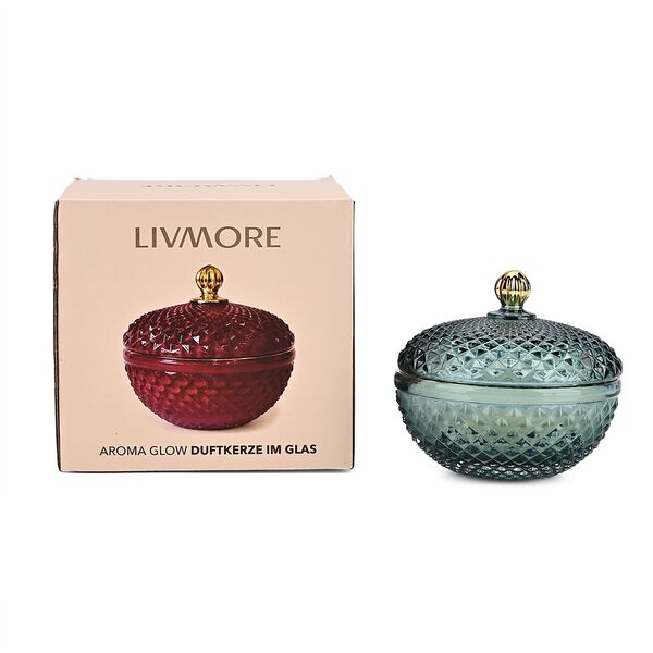 LIVMORE - Duftkerze im dekorativen Glas, Amber und Pfingstrose, 36 Std. Brenndauer, Gr&uuml;n image number 5