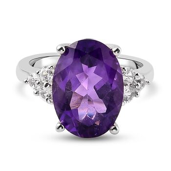 Lusaka Amethyst  Zirkon Solit&auml;r Ring 925 Silber platiniert (Gr&ouml;&szlig;e 16.00) ca. 5,94 ct