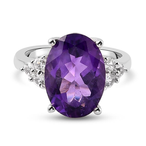 Lusaka Amethyst  Zirkon Solitär Ring 925 Silber Platin-Überzug image number 0