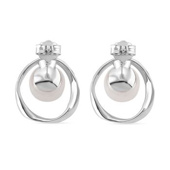 Wei&szlig;e S&uuml;&szlig;wasser Perle Ohrringe, 925 Silber rhodiniert