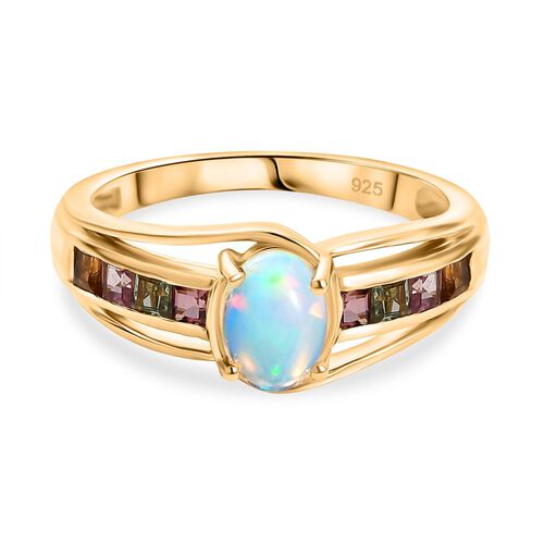 AA Natürlicher, äthiopischer Welo Opal, Mehrfarbig-Turmalin Ring 925 Silber vergoldet (Größe 18.00) ca. 0,95 ct image number 0