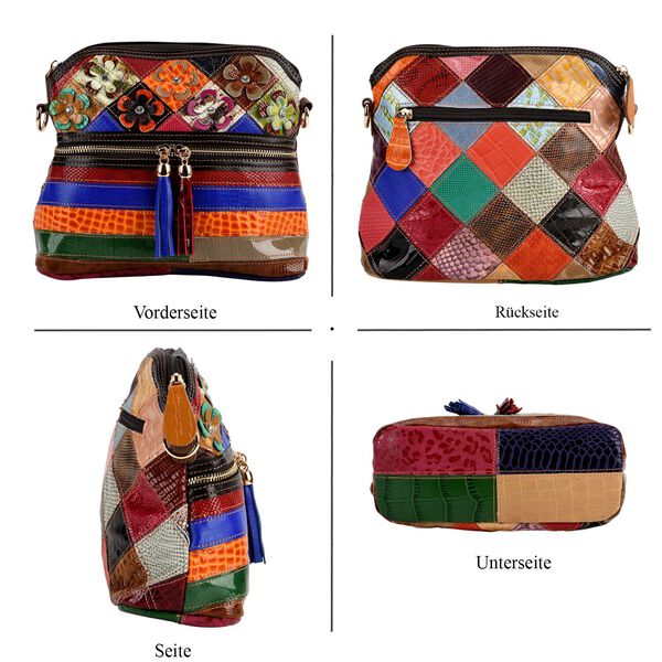 CHAOS BY ELSIE Leder Crossbody Tasche mit RFID Schutz und Rei&szlig;verschlussf&auml;chern 25.5 x 10 x 22 cm Multicolor Blumenmuster image number 4