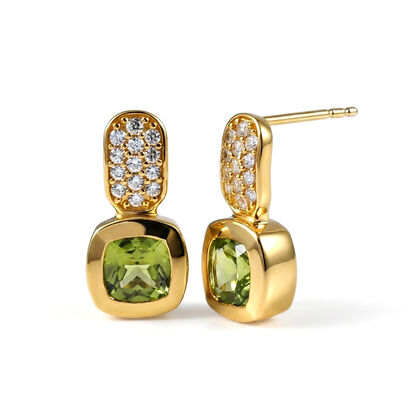 EVER TRUE AA Nat&uuml;rlicher Peridot, Wei&szlig;er Zirkon Ohrringe 950 Kupfer ca. 2.80 ct